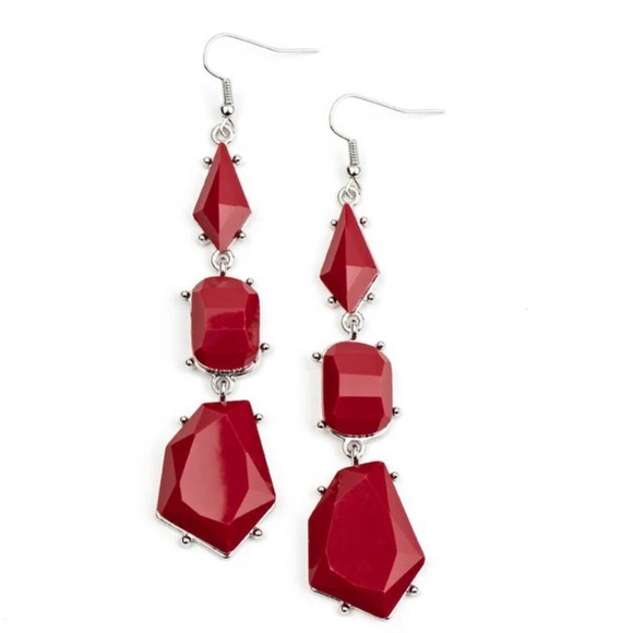 Elevate Your Style with Geo Getaway Red Gemstone Earrings - Picture 2 of 3